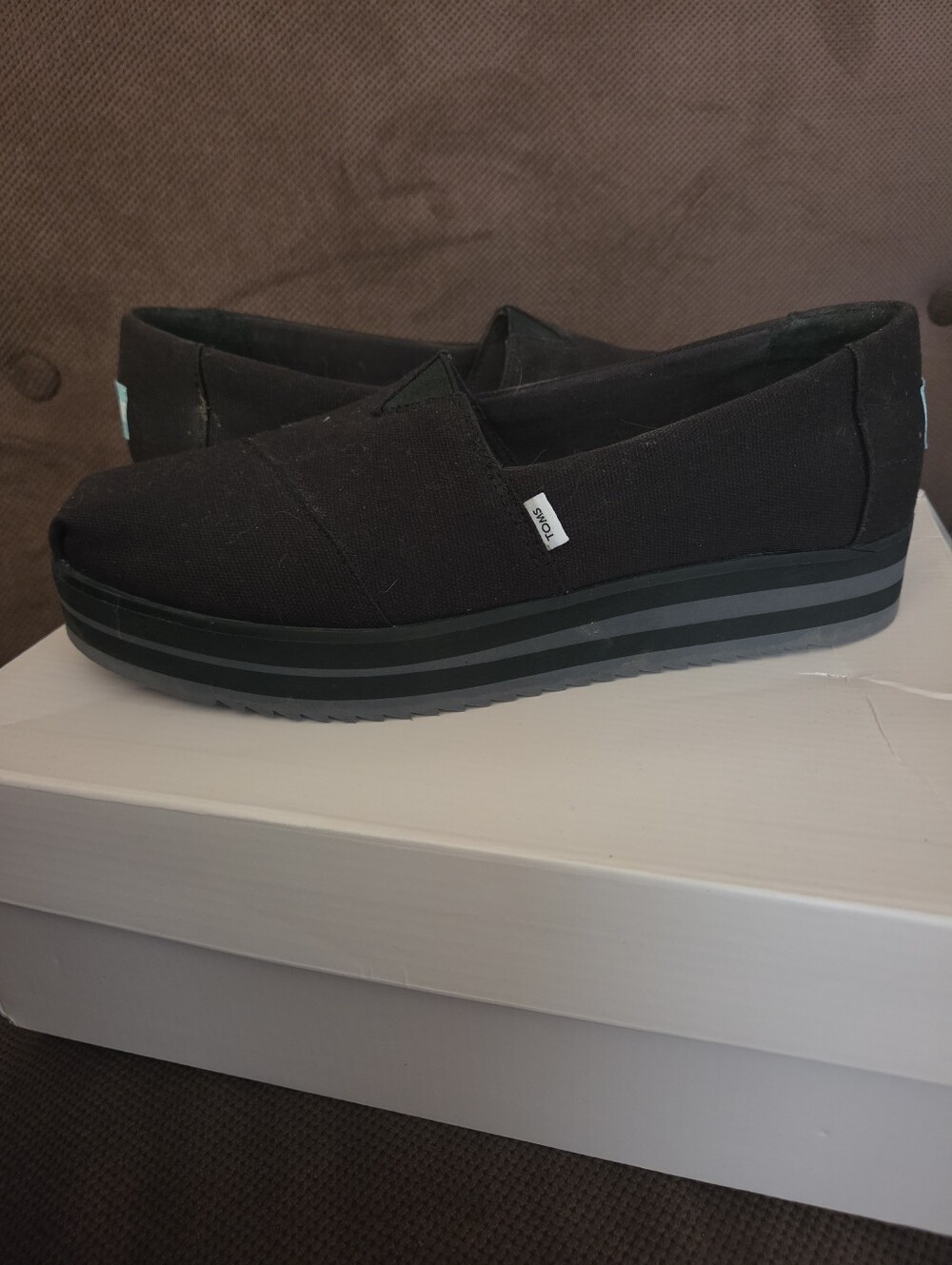 Toms Black Platform Slip-On Flats